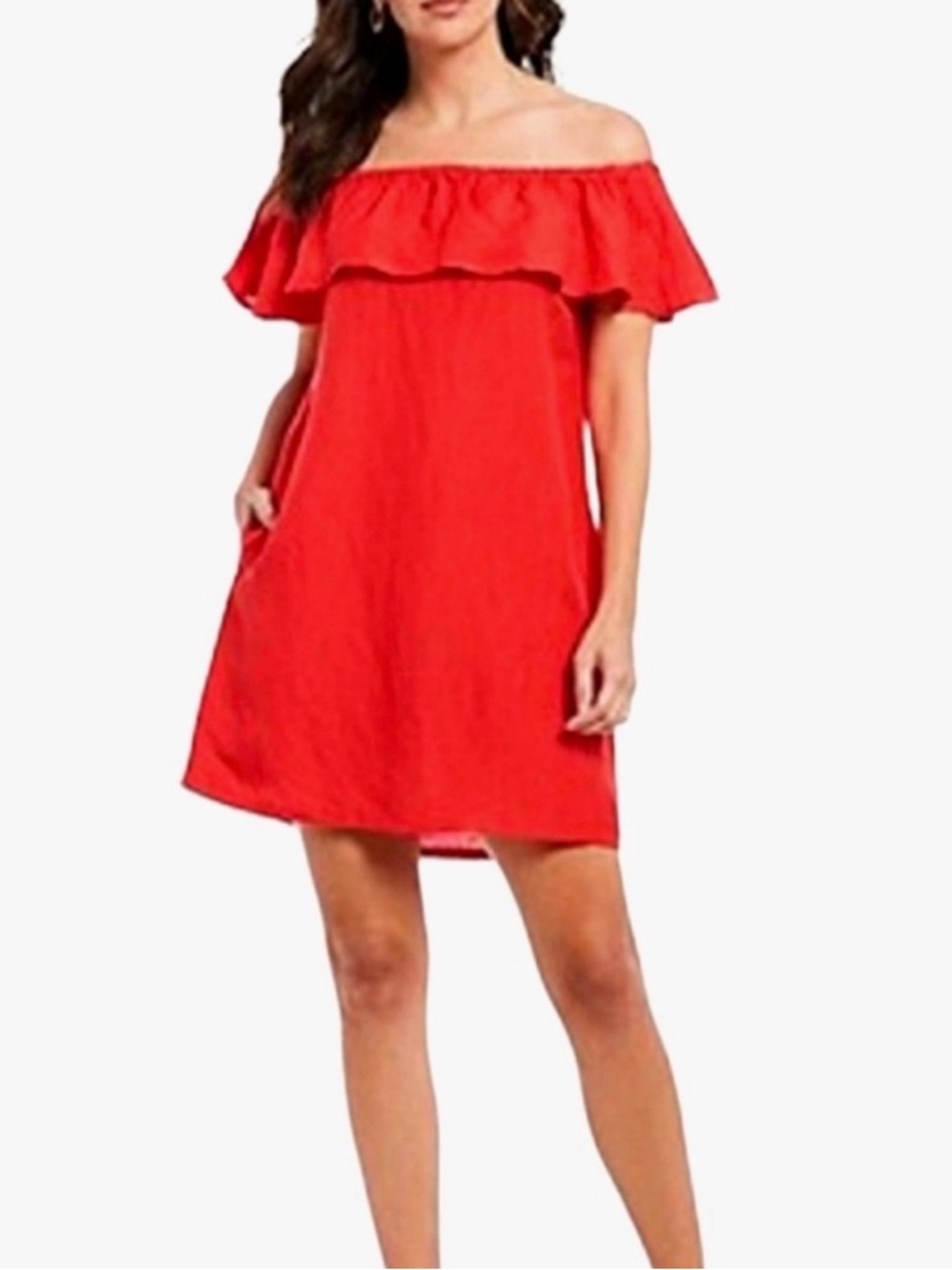 Tommy Bahama Red Off-Shoulder Ruffle Dress